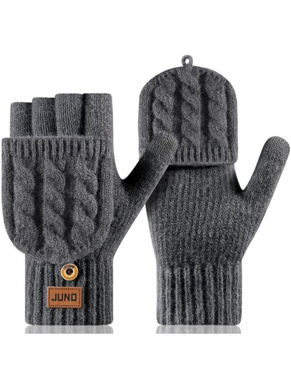 Unisex Dark Gray Fingerless Flip Top Touchscreen Compatible Stretchy Knit Gloves